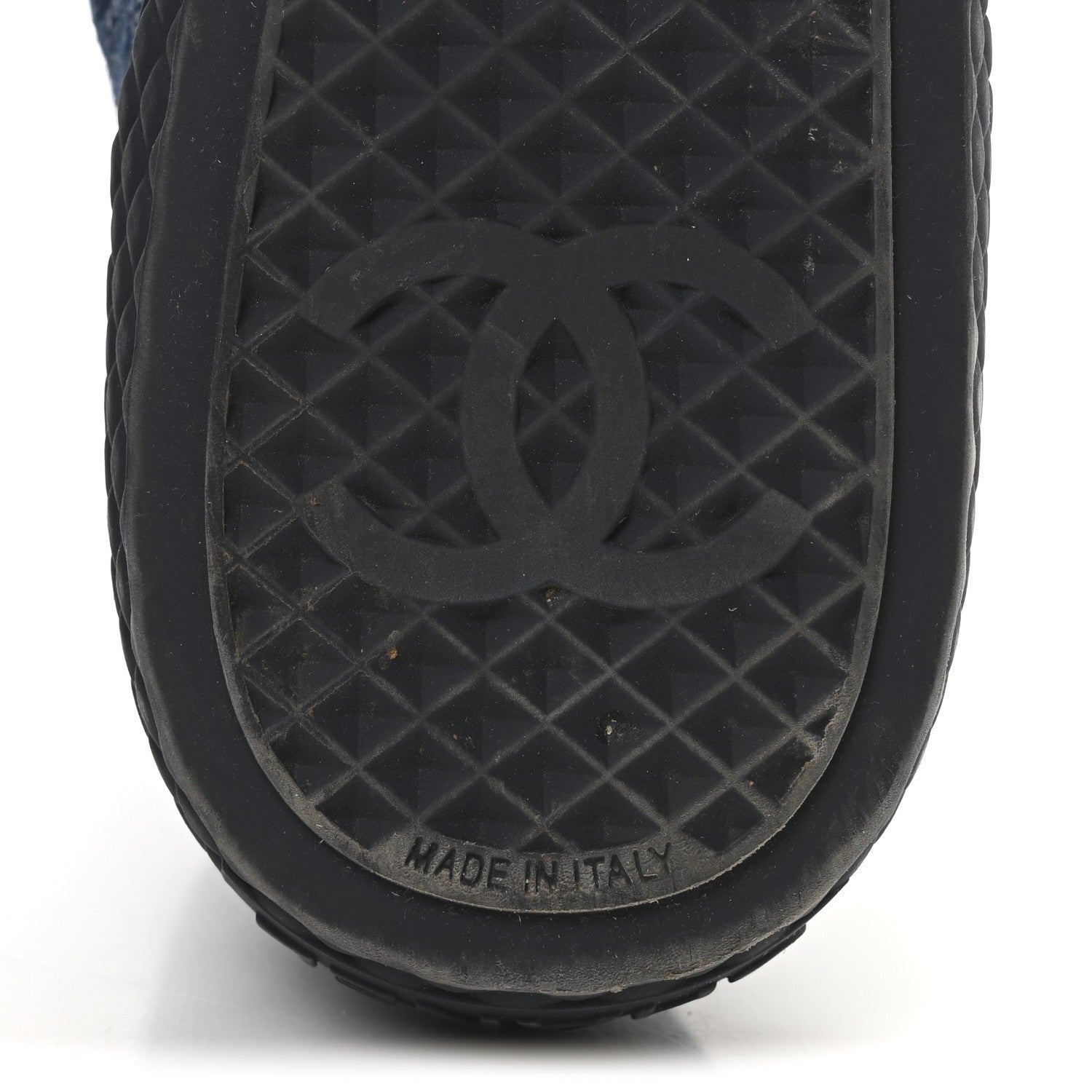 Chanel Printed Denim Quilted High Top Sneakers 37.5 Dark Blue 7 of 10