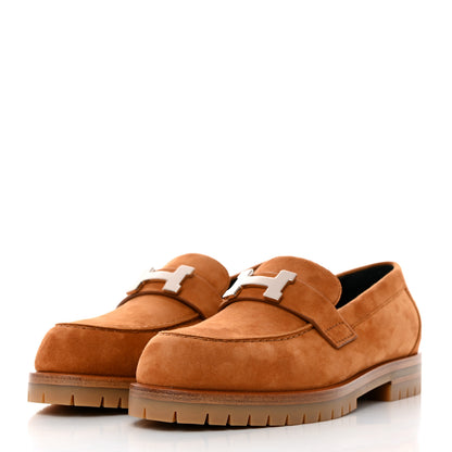Hermes Suede Goatskin Womens Faubourg Loafers 35.5 Naturel 3 of 9