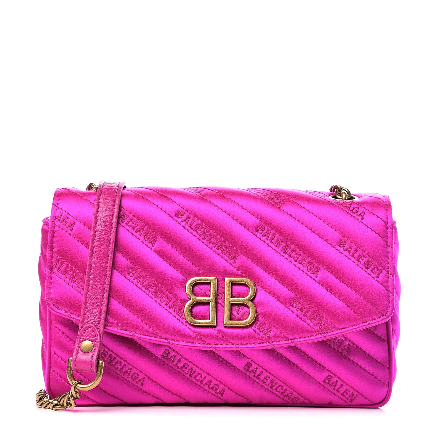 Satin Jacquard Logo Matelasse BB Chain Wallet Fuchsia