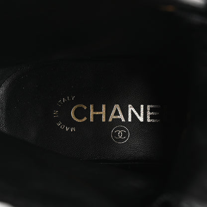 Chanel Shiny Calfskin Velvet Pearl Combat Short Boots 37.5 Black 7 of 13