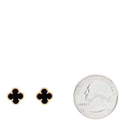 Van Cleef & Arpels 18K Yellow Gold Black Onyx Sweet Alhambra Earrings 2 of 4