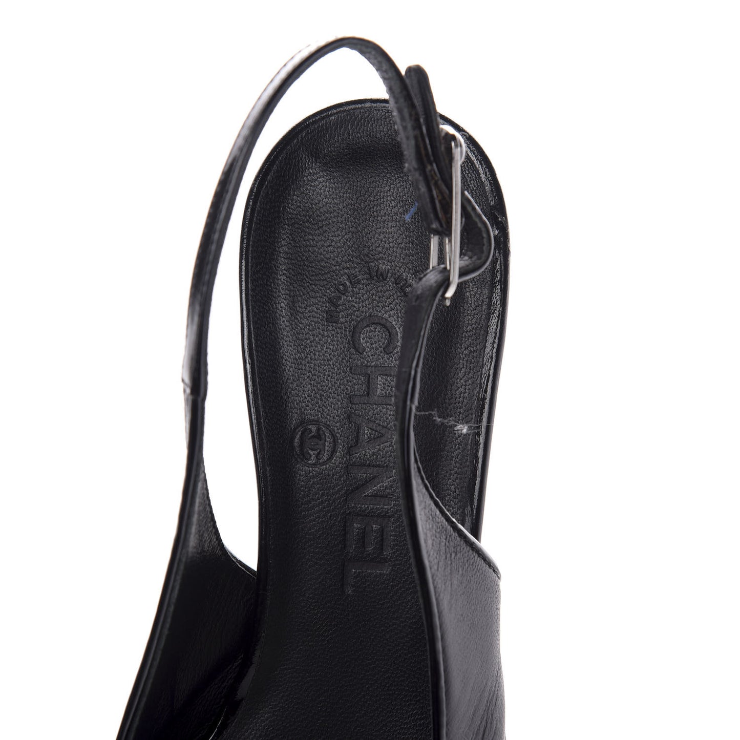 Lambskin Patent Cap Toe CC Slingback Heels 38.5 Black
