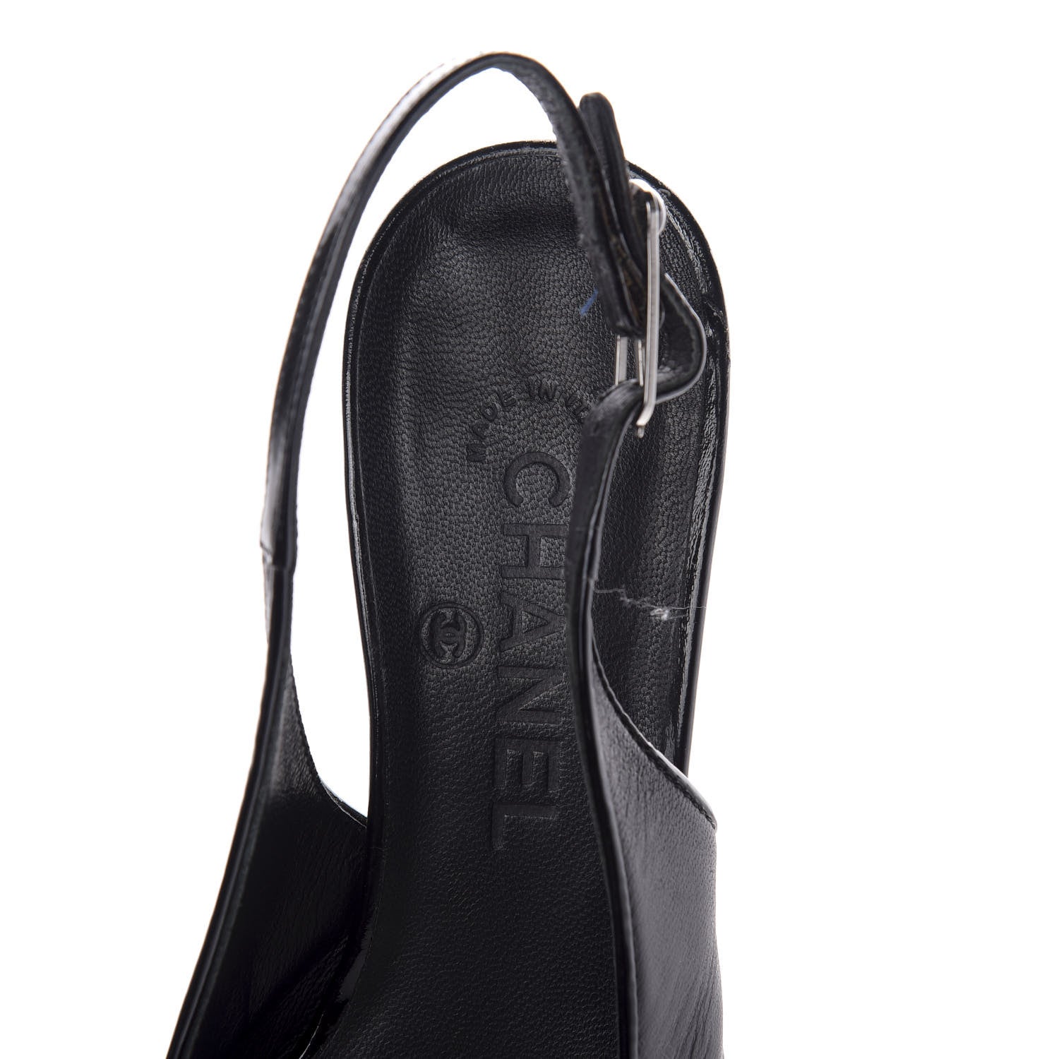 Chanel Lambskin Patent Cap Toe CC Slingback Heels 38.5 Black 7 of 8