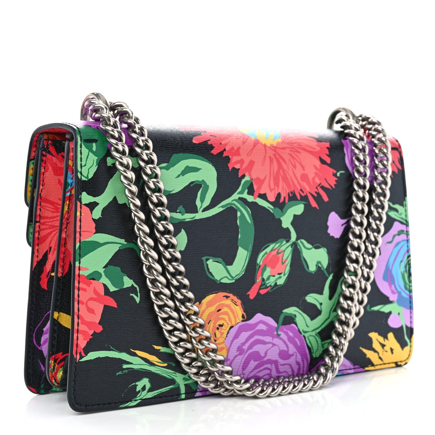 X KEN SCOTT New Shangai Calfskin Jenny Floral Print Small Dionysus Shoulder Bag Black Pink
