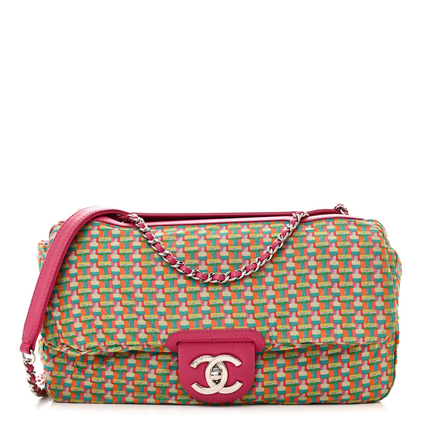 Rubber Quilted Lambskin Medium Coco Rain Flap Pink
