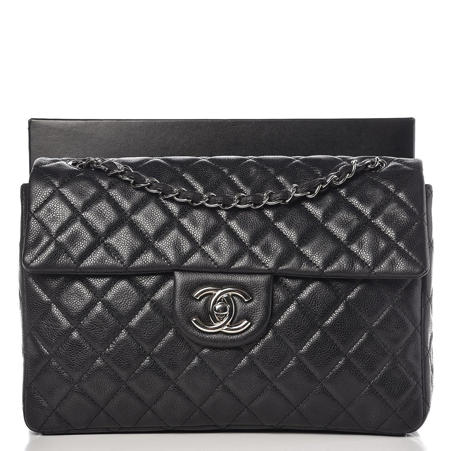 Washed Caviar Quilted Maxi Single Flap Black