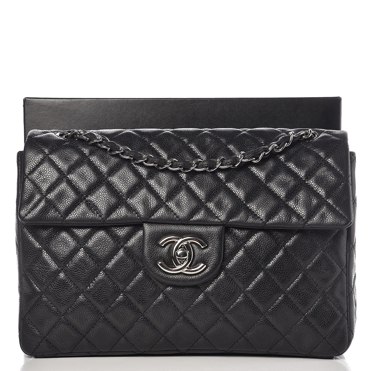 Chanel Washed Caviar Quilted Maxi Single Flap Black 10 of 10