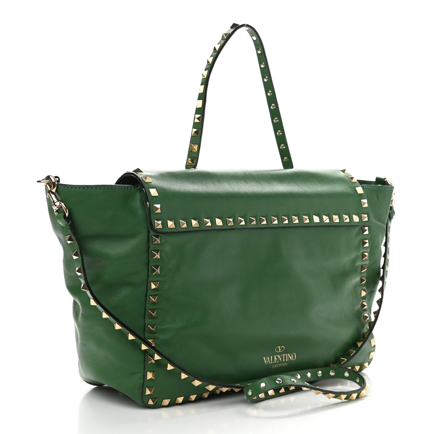 Vitello Rockstud Single Handle Flap Tote Pop Green