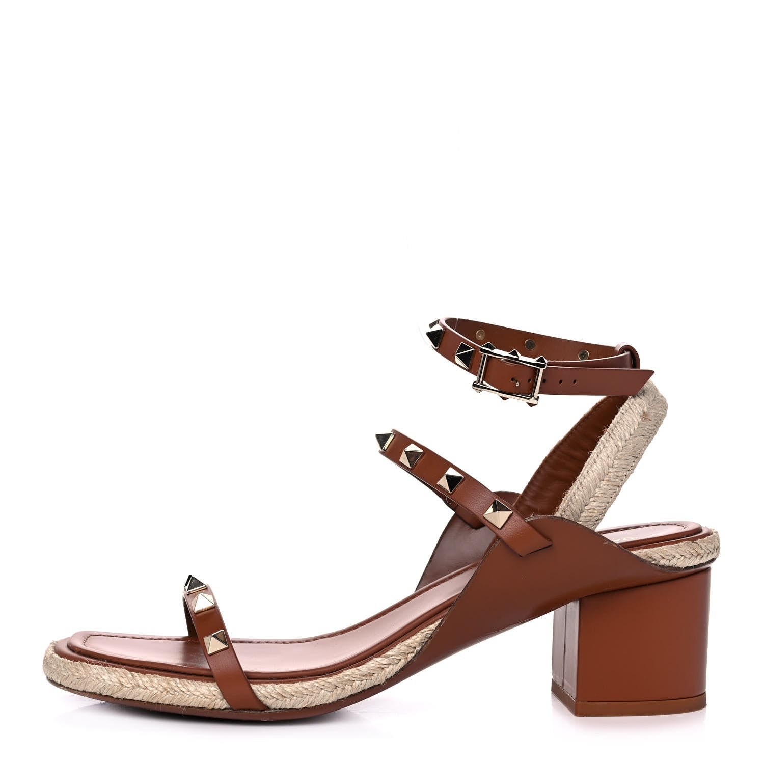 Valentino Garavani Calfskin Rockstud Ankle Strap Espadrille 10/60mm Sandals 39 Selleria 1 of 12