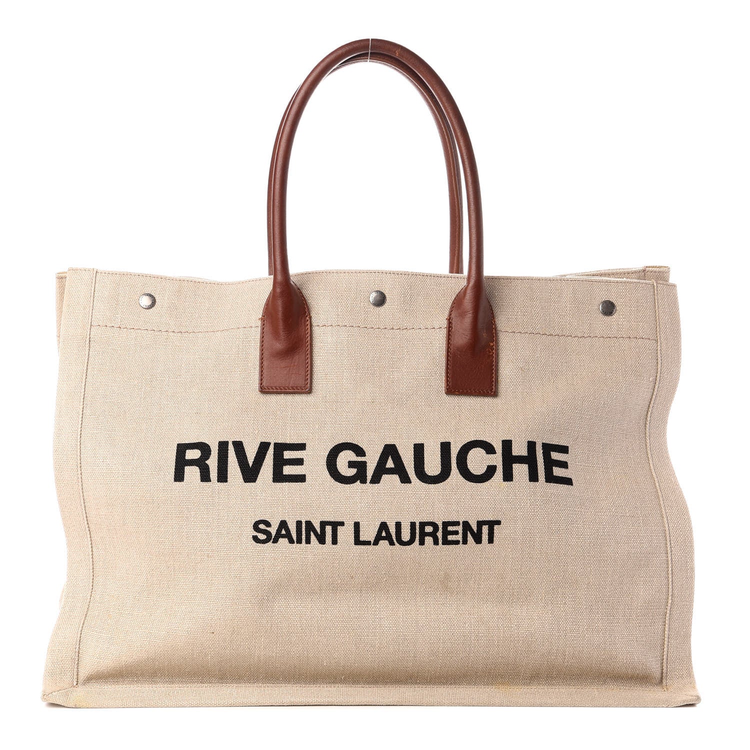 Saint Laurent Linen Calfskin Rive Gauche Tote Tan 1 of 10