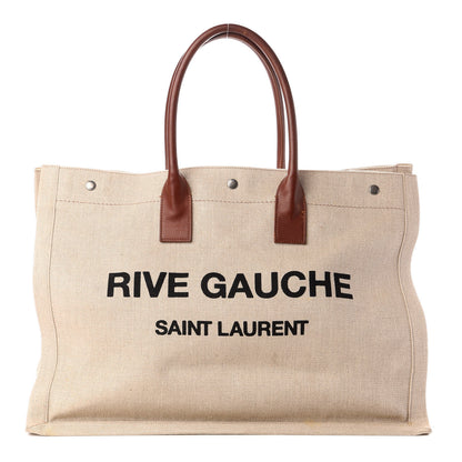 Saint Laurent Linen Calfskin Rive Gauche Tote Tan 1 of 10