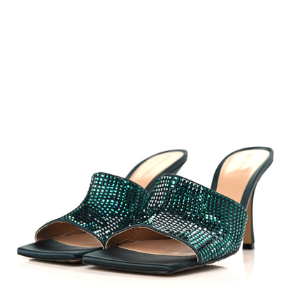 Bottega Veneta Satin Crystal Embellished Stretch Mule Sandals 41 Green 3 of 8