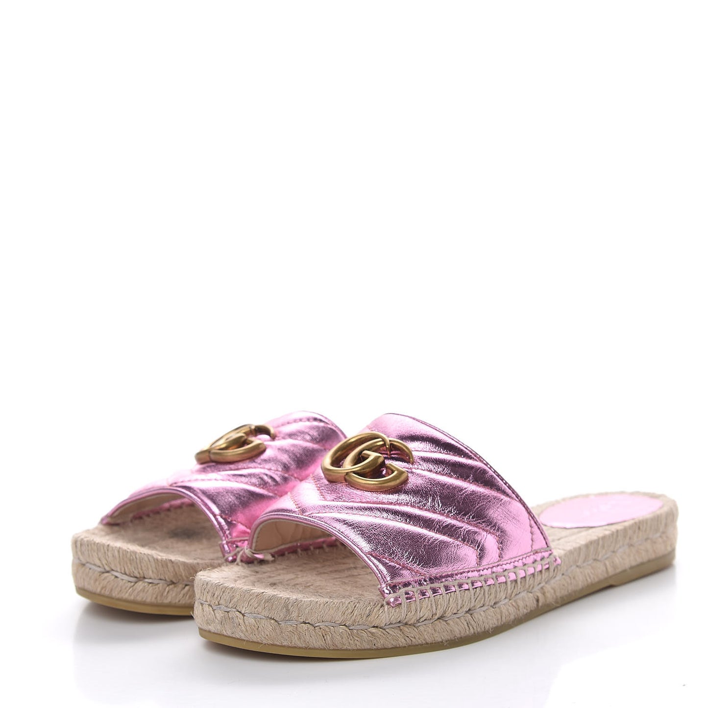 Metallic Nappa Matelasse GG Marmont Espadrille Slide Sandals 38 Rosa