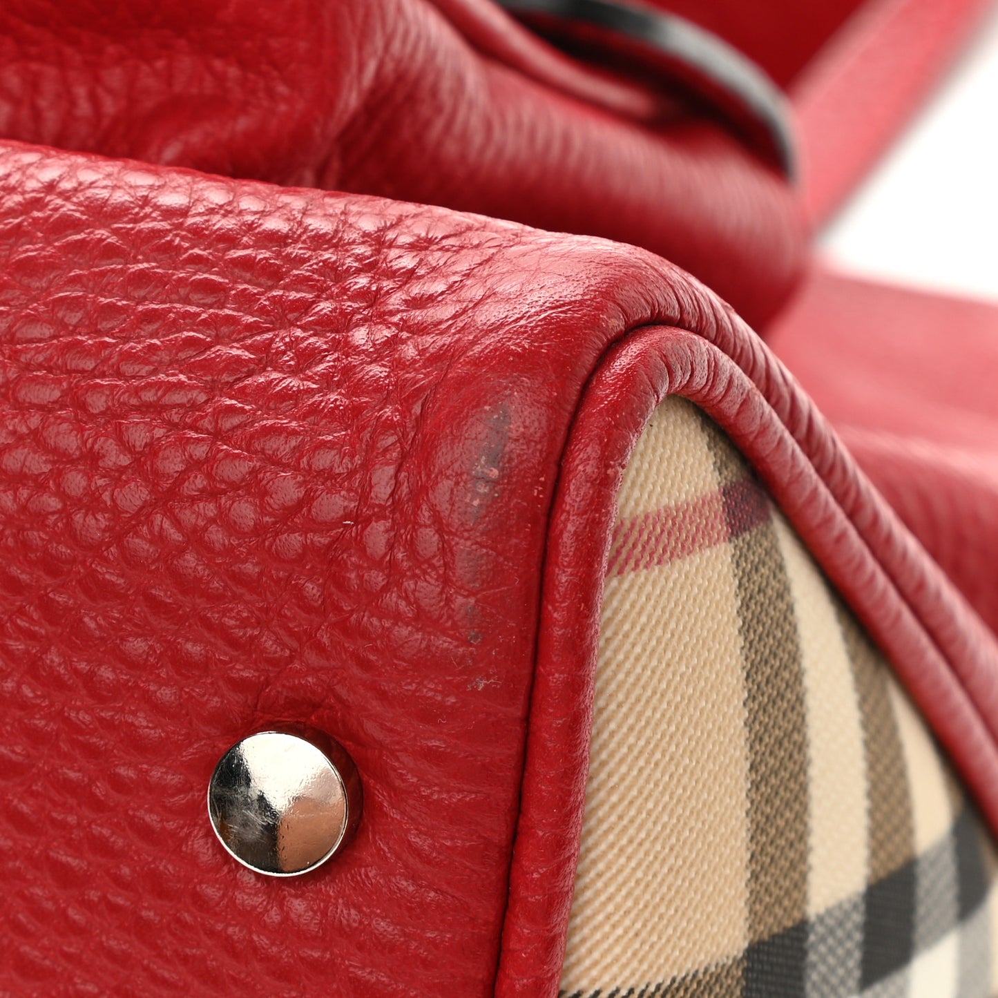 Grainy Calfskin House Check Horn Toggle Tote Red