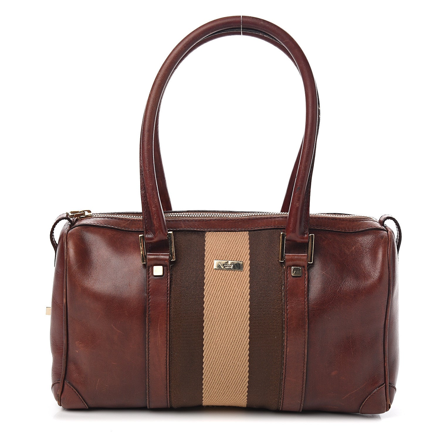 Gucci Calfskin Vintage Web Boston Brown 1 of 12
