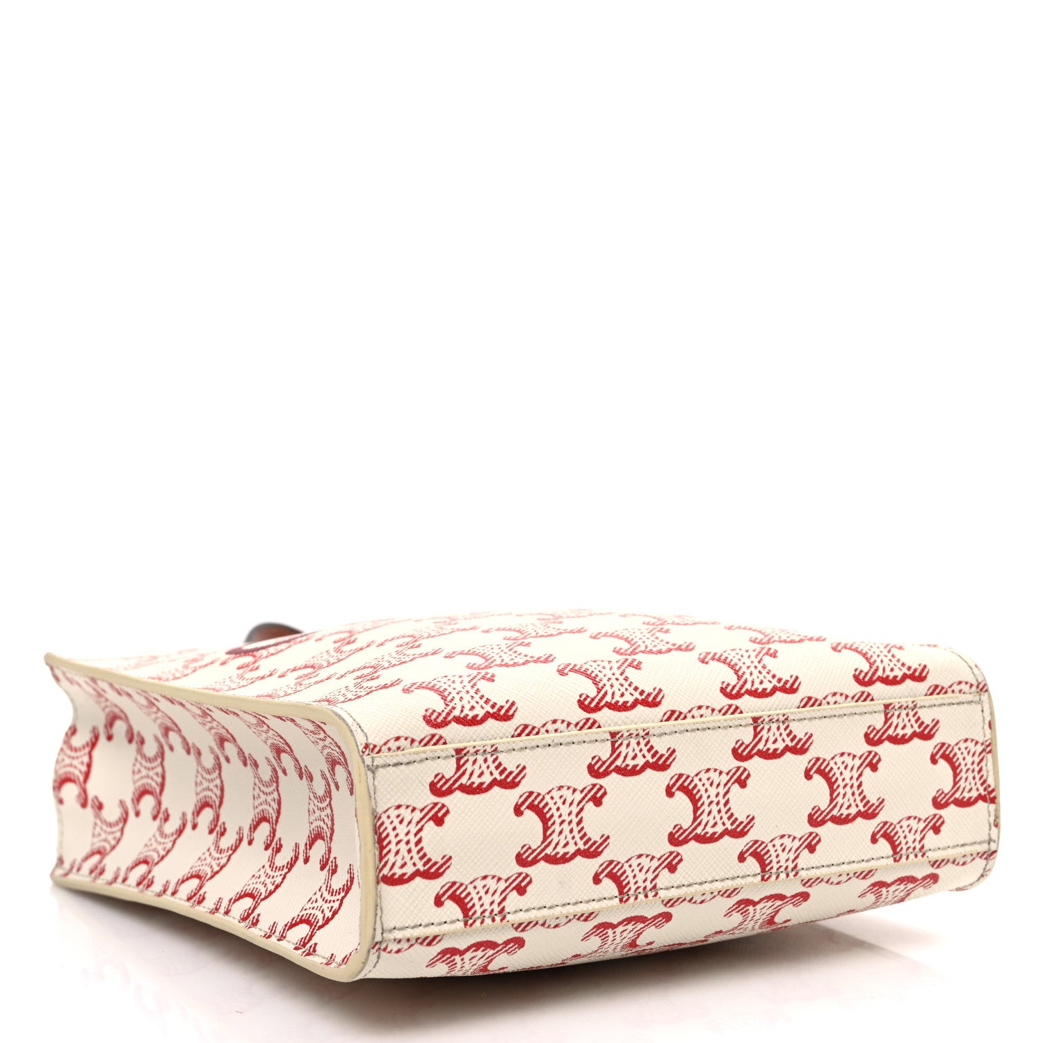 Celine Triomphe Canvas Calfskin Mini Vertical Cabas White Red 4 of 12