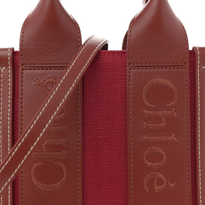 Chloe Cotton Calfskin Small Woody Ribbon Tote With Strap Dark Red 8 of 11