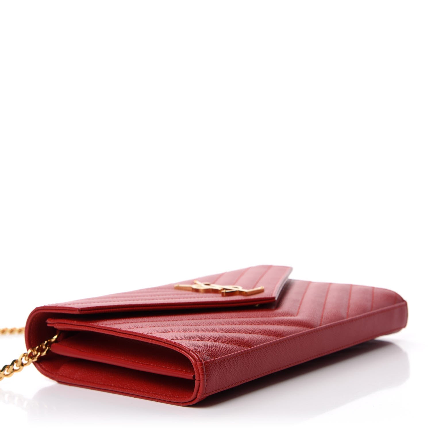 Saint Laurent Grain De Poudre Matelasse Chevron Monogram Chain Wallet Red 4 of 12