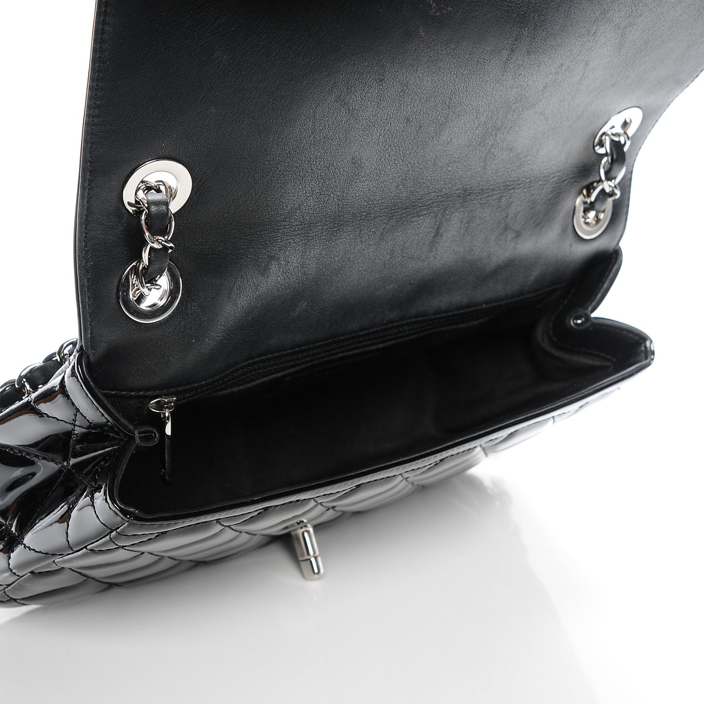 Patent Quilted Large Coco Shine Flap Black