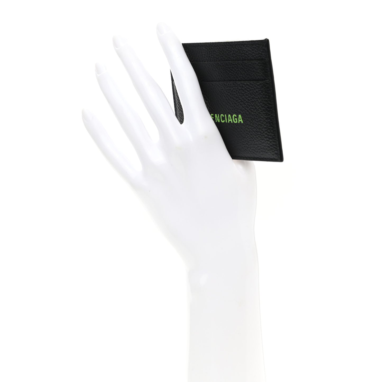 Grained Calfskin Logo Cash Card Holder Black Fluo Green