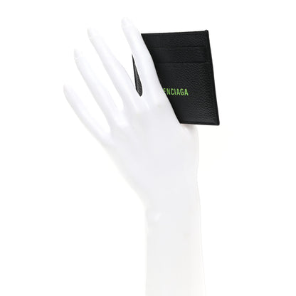 Balenciaga Grained Calfskin Logo Cash Card Holder Black Fluo Green 2 of 8