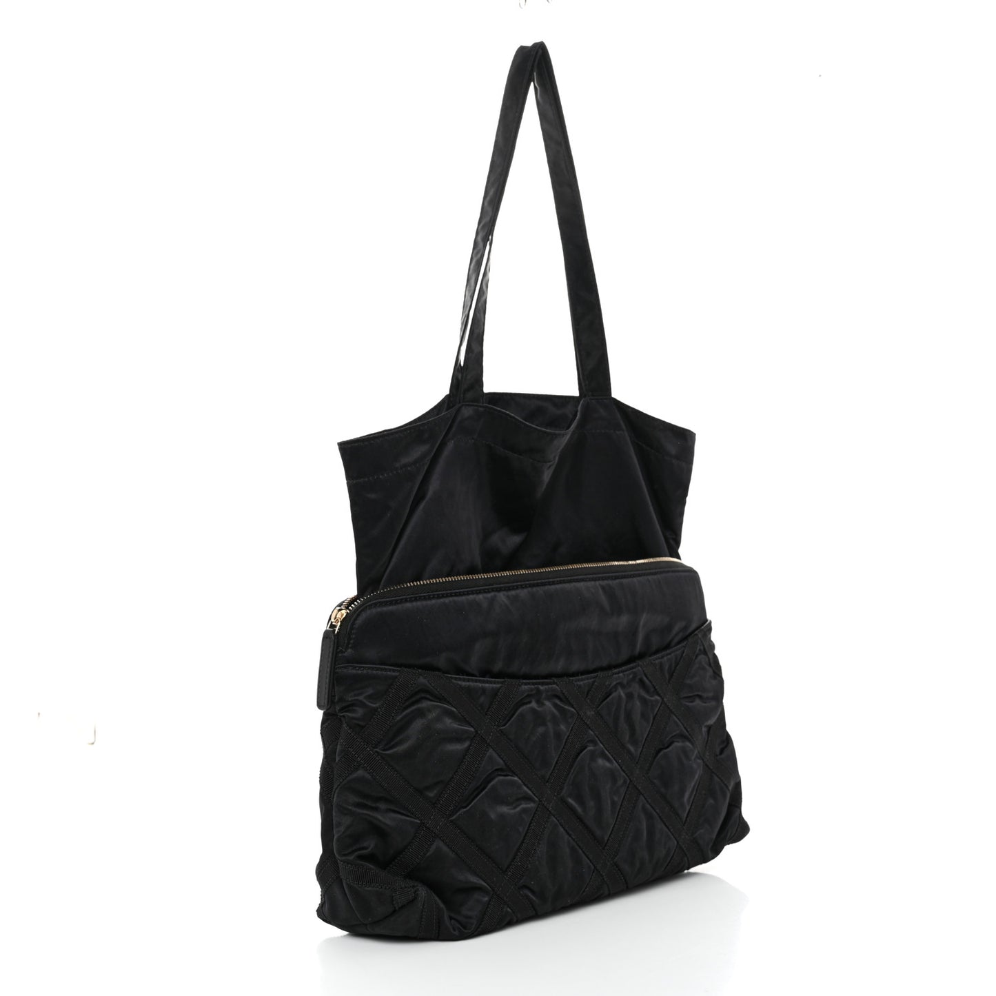 Nylon Grosgrain Large Lifestyle Pouch With Foldable Tote Black