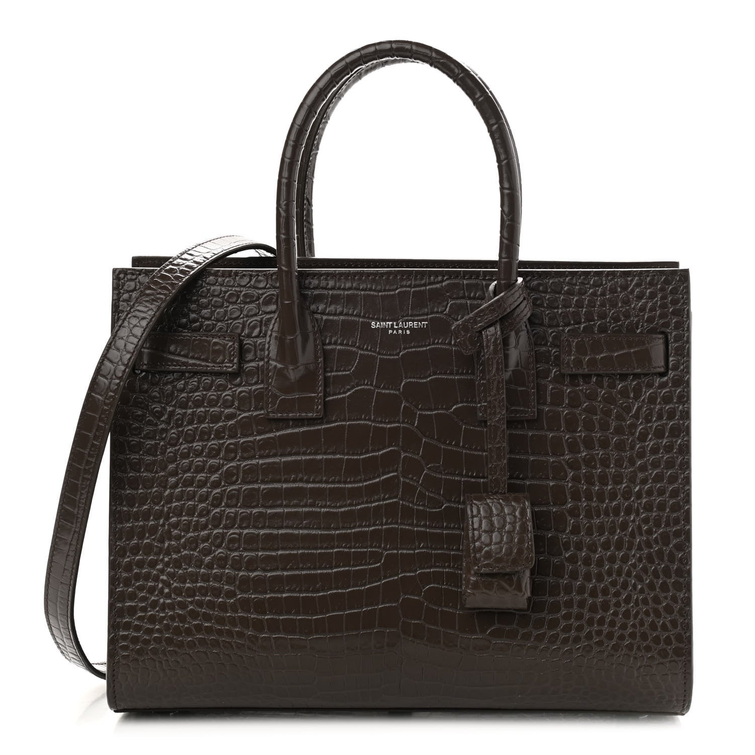 Saint Laurent Calfskin Crocodile Embossed Baby Sac De Jour Dark Brown 1 of 9