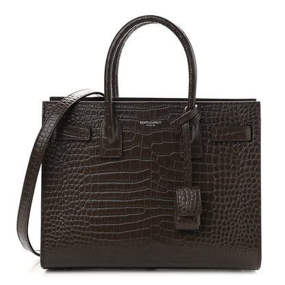 Saint Laurent Calfskin Crocodile Embossed Baby Sac De Jour Dark Brown 1 of 9
