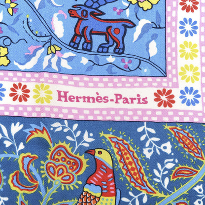Hermes Cashmere Silk Jardins De Soie Shawl 140 Bleu Vert Rose 4 of 6