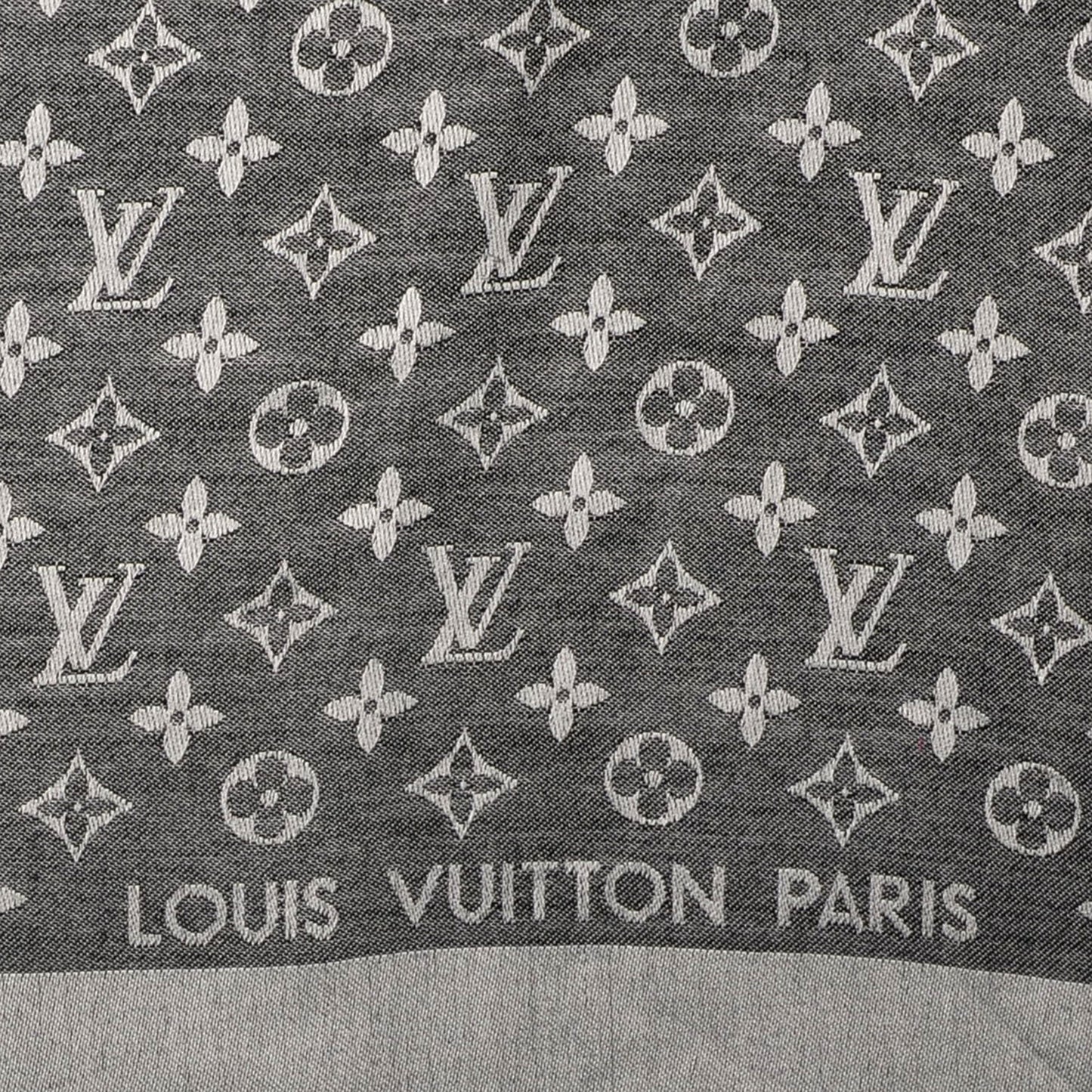 Silk Wool Monogram Denim Shawl Black