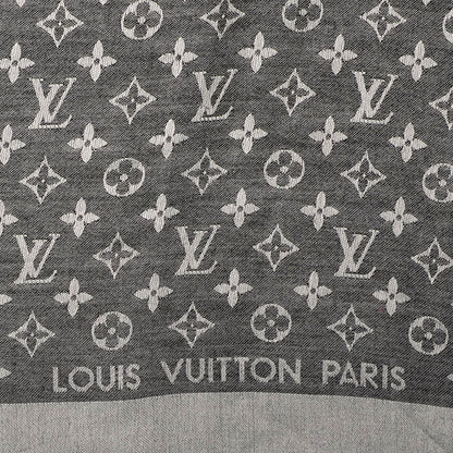 Louis Vuitton Silk Wool Monogram Denim Shawl Black 4 of 5