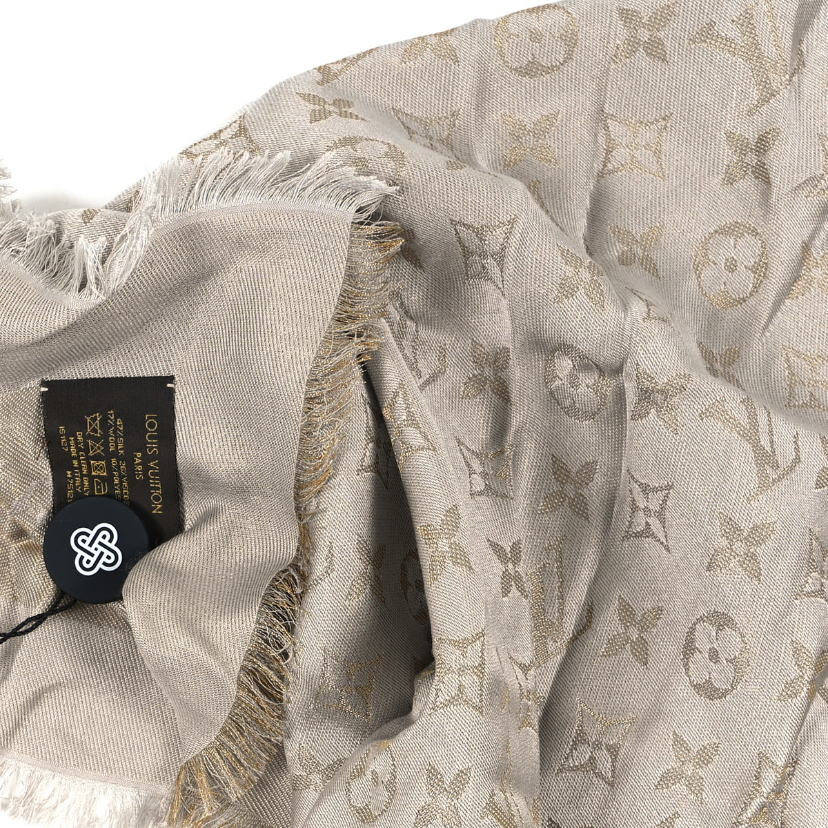 Silk Lurex Wool Monogram Shine Shawl Greige