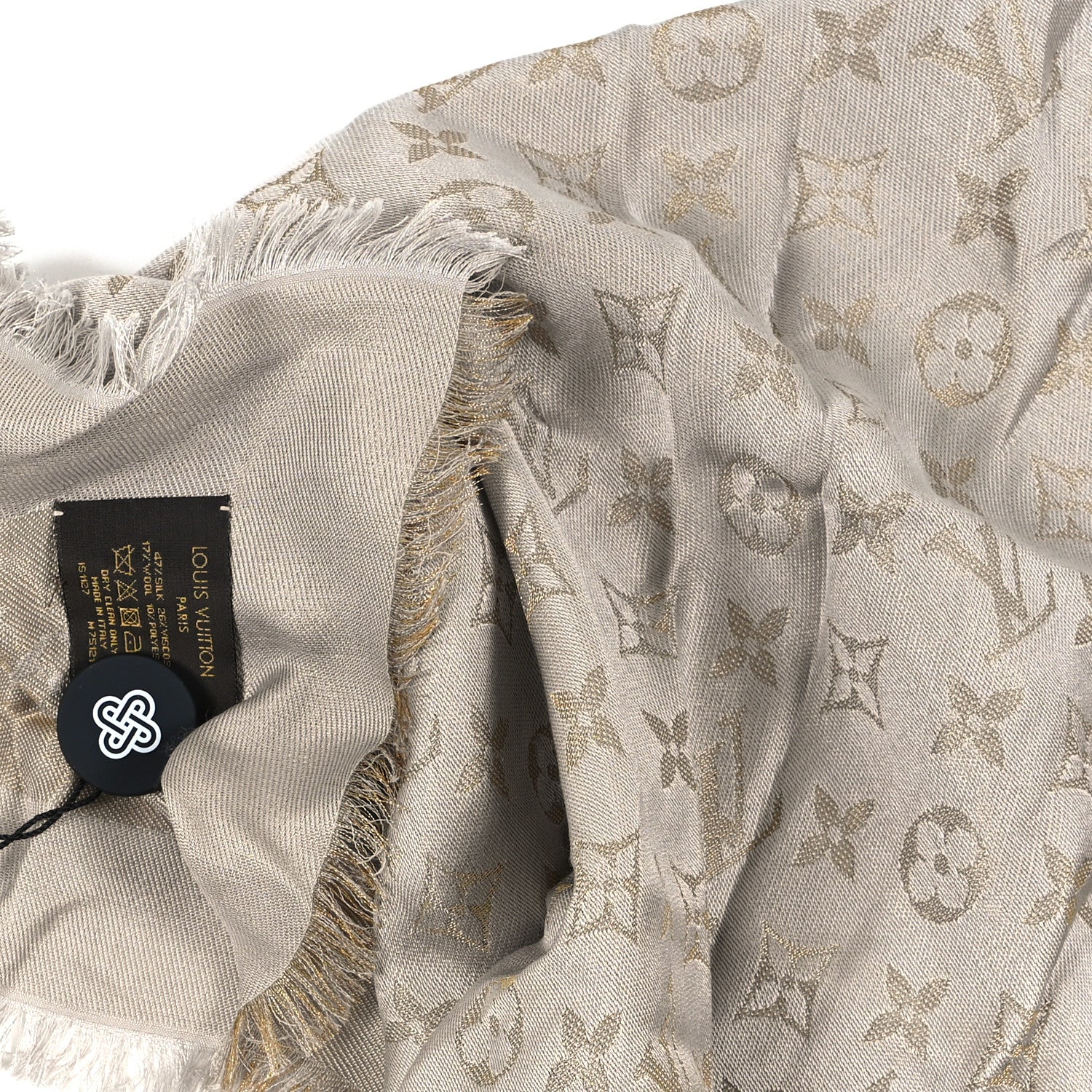 Louis Vuitton Silk Lurex Wool Monogram Shine Shawl Greige 2 of 4