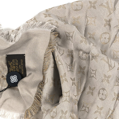 Louis Vuitton Silk Lurex Wool Monogram Shine Shawl Greige 2 of 4