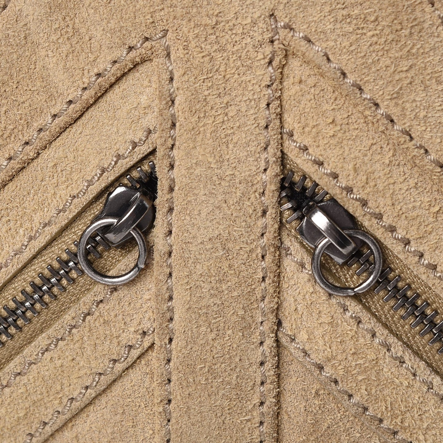 Suede Multi Zip Lariat Bag Beige