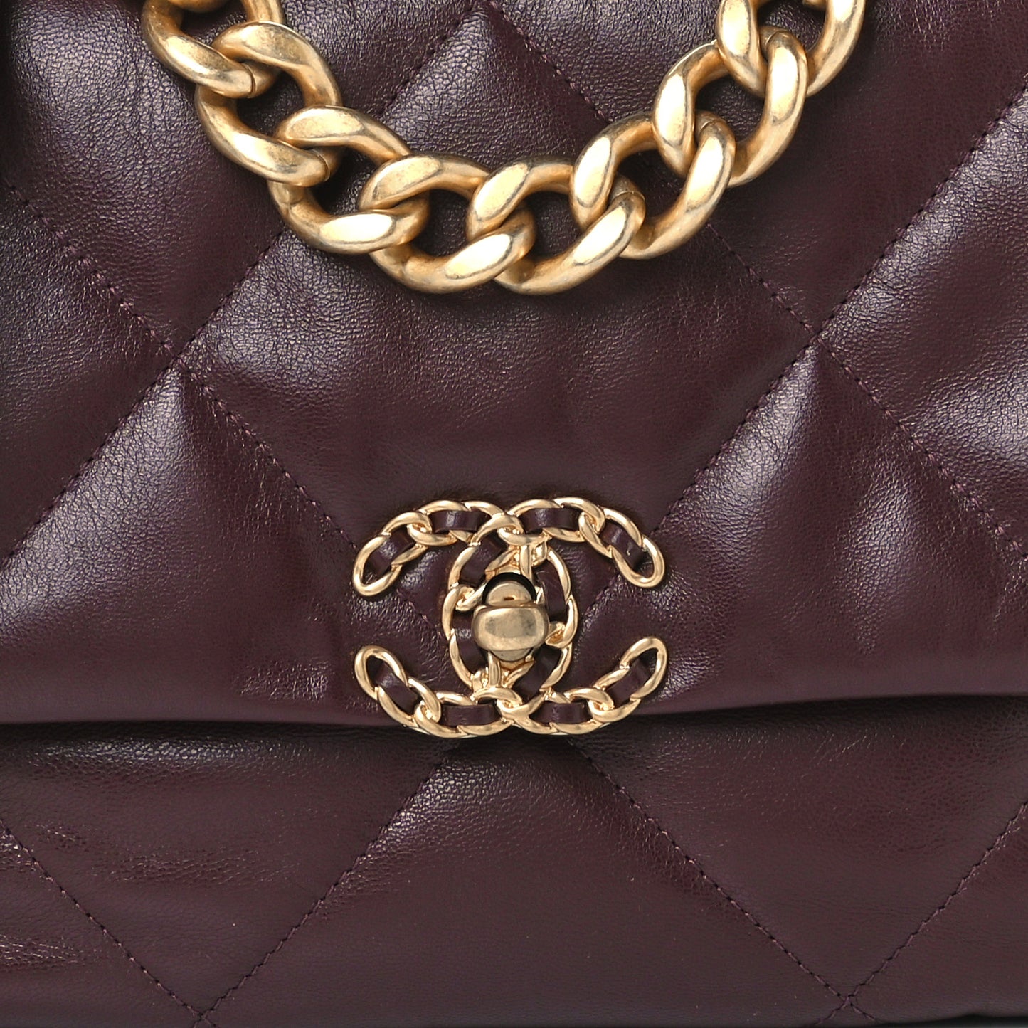 Shiny Goatskin Quilted Large Chanel 19 Flap Brown