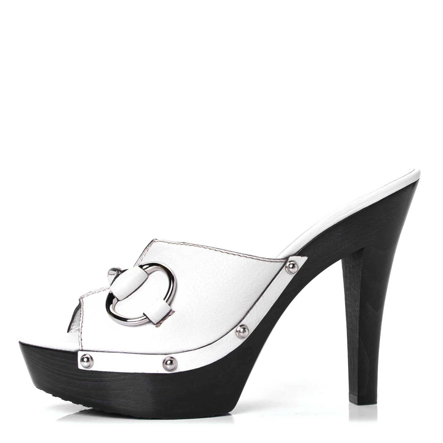 Cellarius Soft Calfskin Icon Bit Platform Clog High Heel Slide Sandals 39 Great White