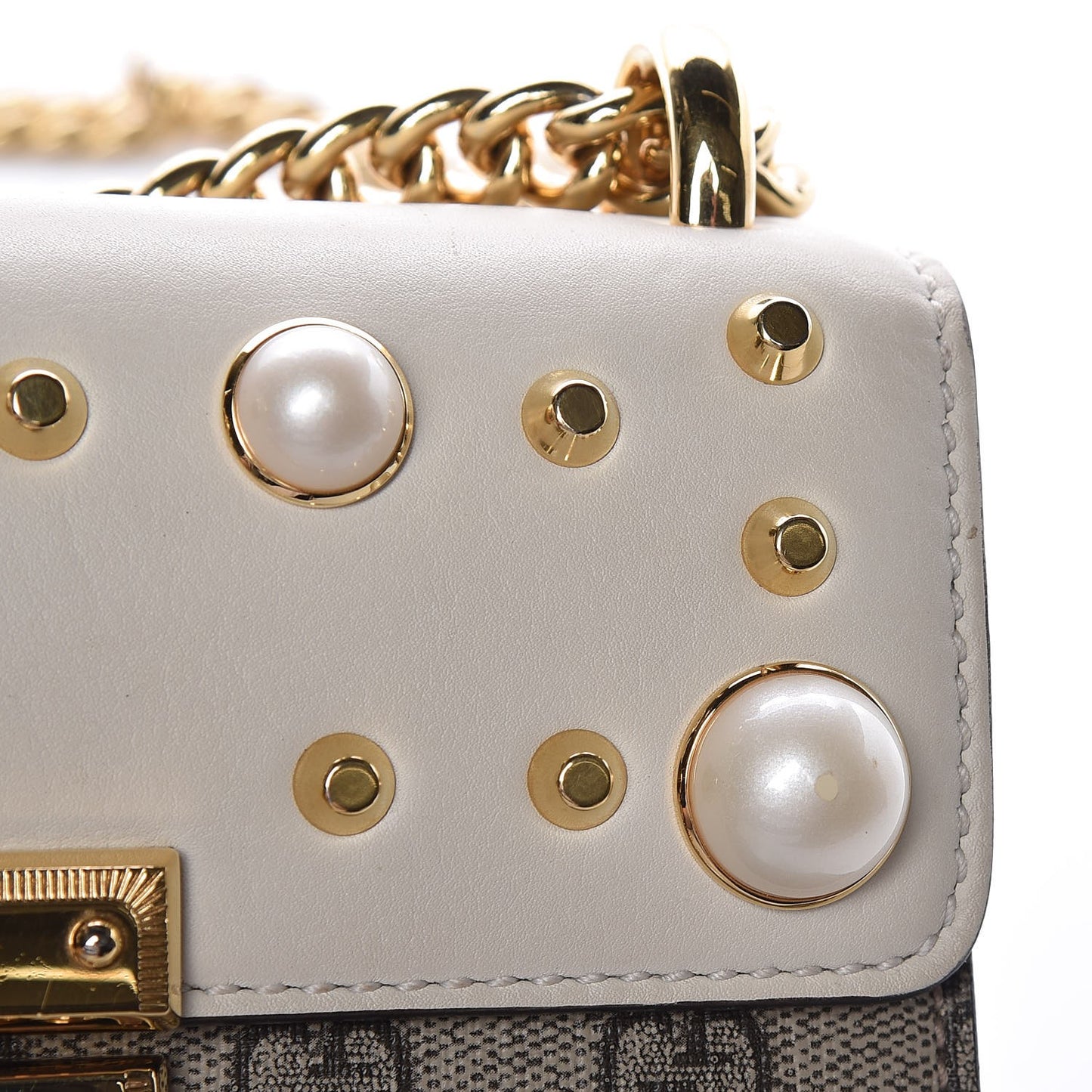 GG Supreme Monogram Studded Small Padlock Shoulder Bag White