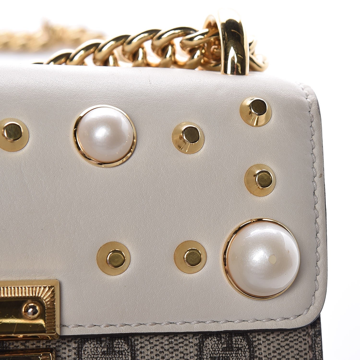 Gucci GG Supreme Monogram Studded Small Padlock Shoulder Bag White 9 of 10