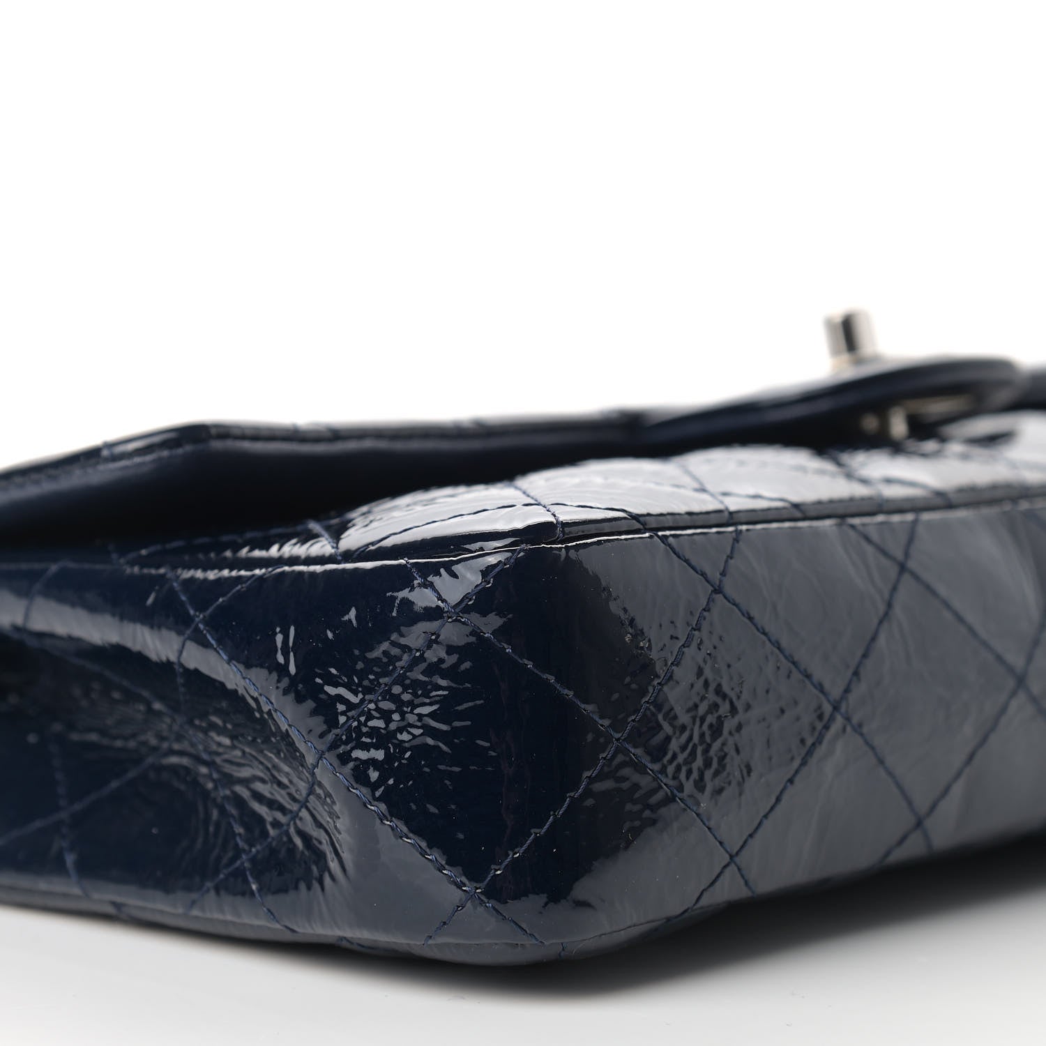 Chanel Distressed Patent Quilted East West Flap Navy Blue 8 of 15