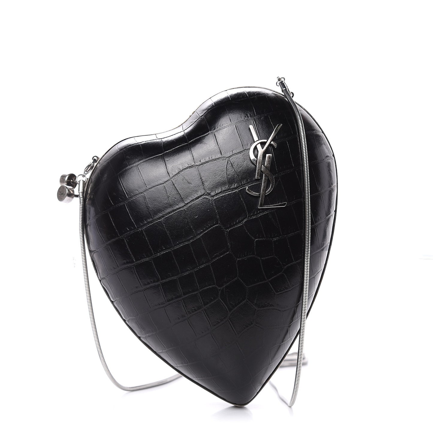 Calfskin Crocodile Embossed Monogram Love Box Bag Black