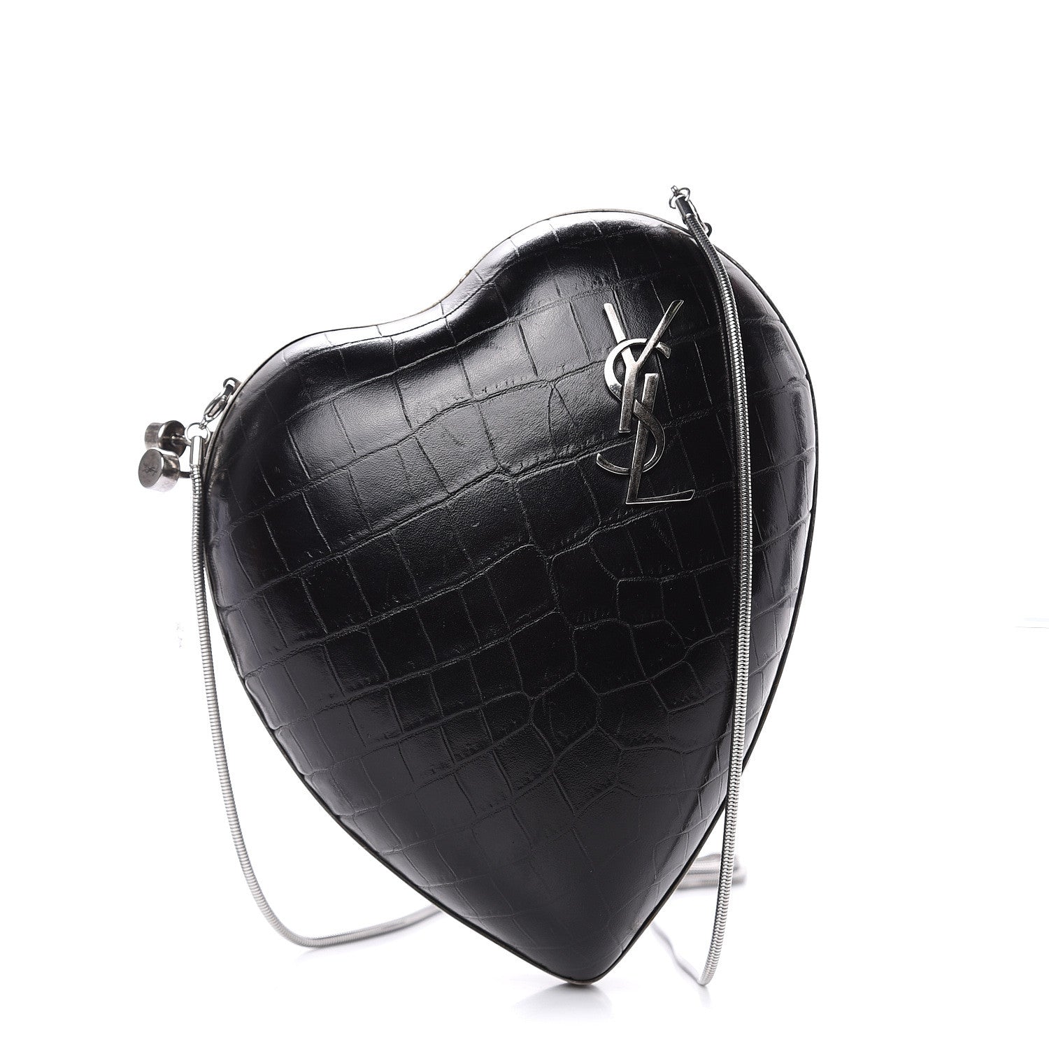 Saint Laurent Calfskin Crocodile Embossed Monogram Love Box Bag Black 1 of 10