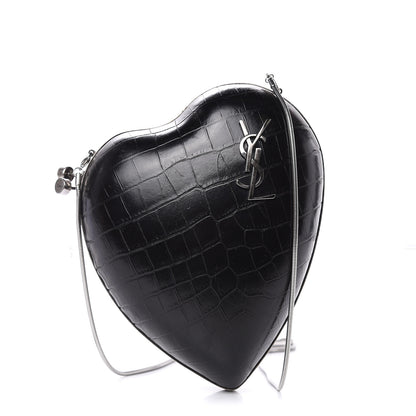 Saint Laurent Calfskin Crocodile Embossed Monogram Love Box Bag Black 1 of 10