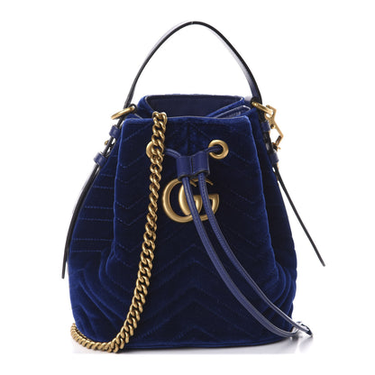 Gucci Velvet Matelasse GG Marmont Bucket Bag Cobalt Blue 1 of 9