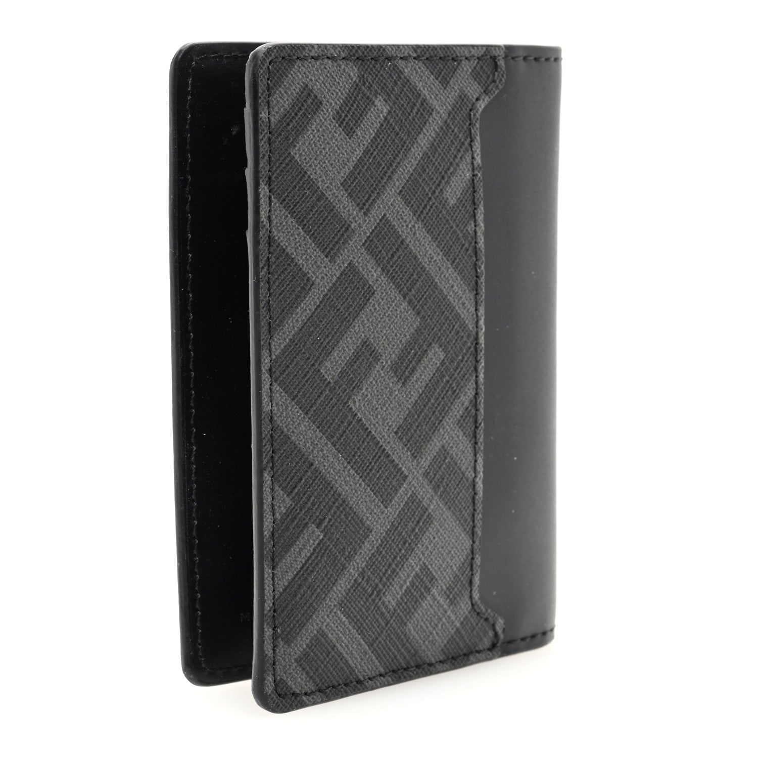 Fendi Glazed Fabric Vitello FF 1974 Bi-Fold Wallet Black Gray 3 of 6