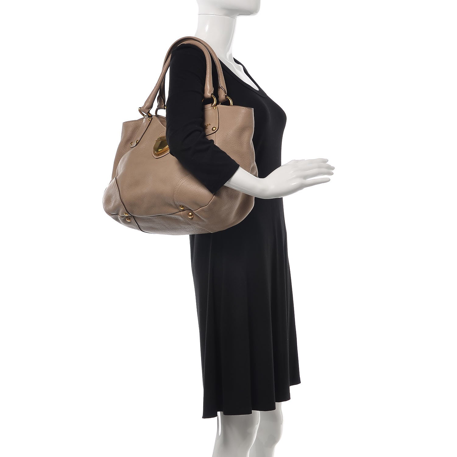Prada Vitello Daino Pushlock Tote Visone 2 of 13