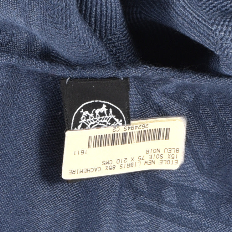 Hermes Cashmere Silk New Libris Stole Bleu Noir 3 of 3