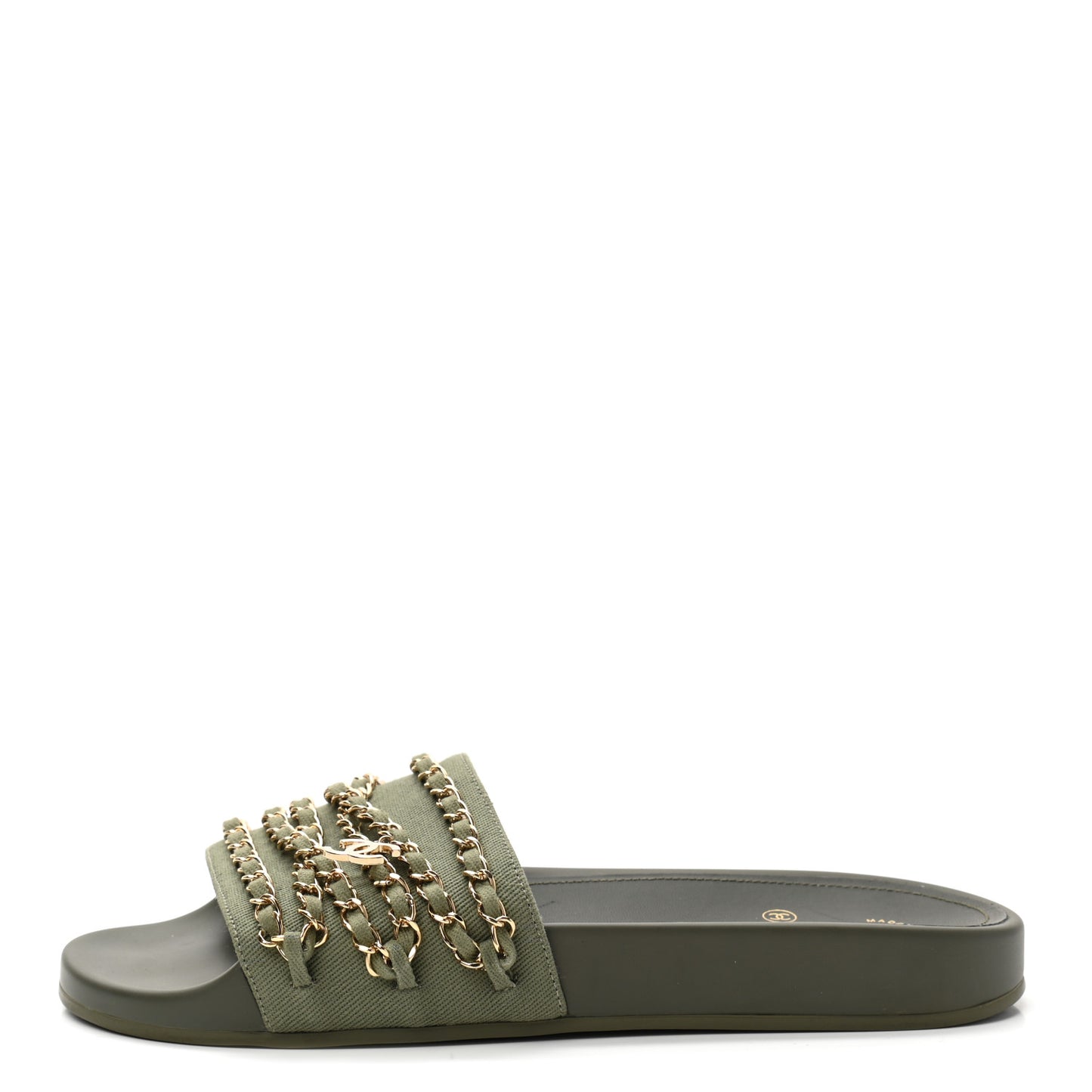 Canvas Chain Flat Sandals 40 Khaki