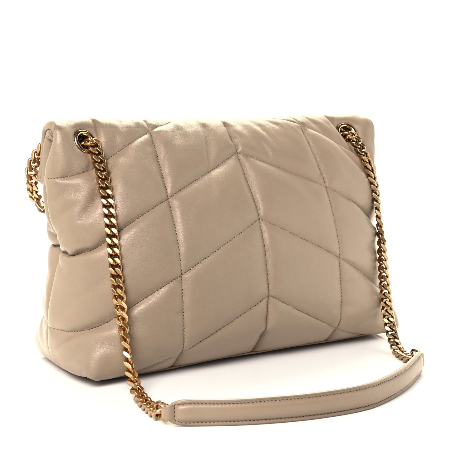 Lambskin Quilted Medium Loulou Puffer Monogram Chain Satchel Dark Beige