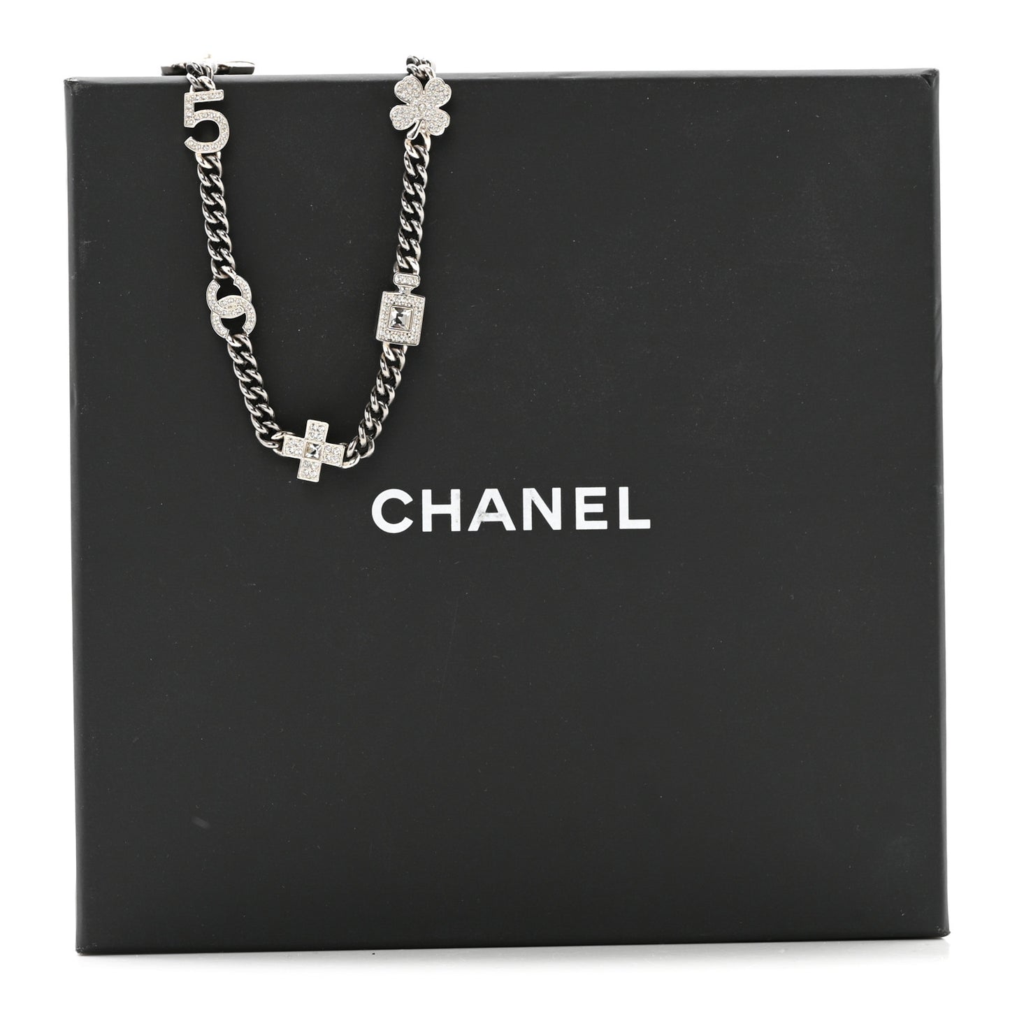 Ruthenium Crystal Chain CC Lucky Charms Choker Silver